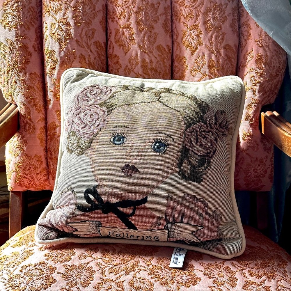 Madame Alexander Cream and Pink Accent Pillow with Vintage Doll Design